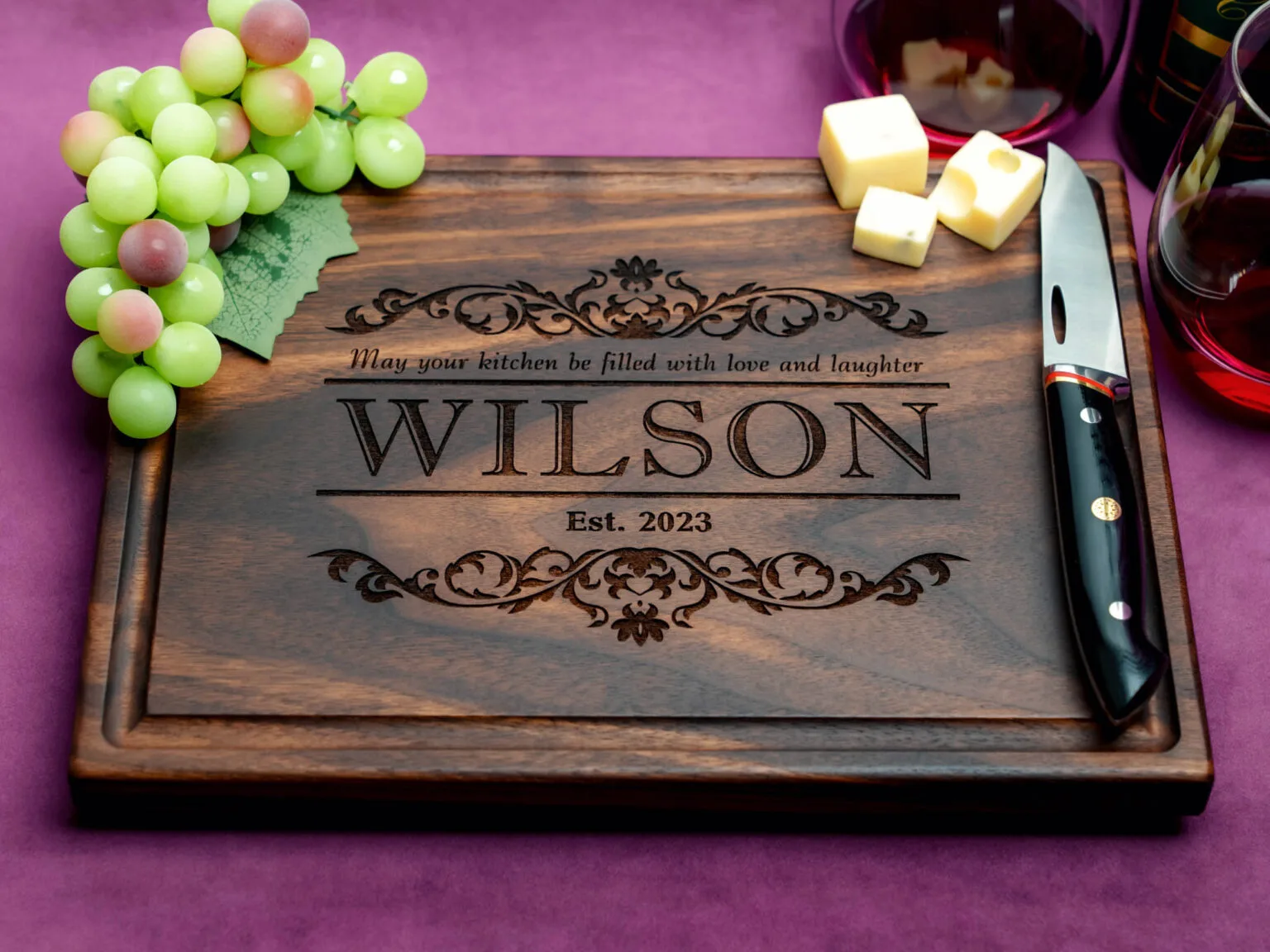 custom handmade cutting board engraved with rustic quote design