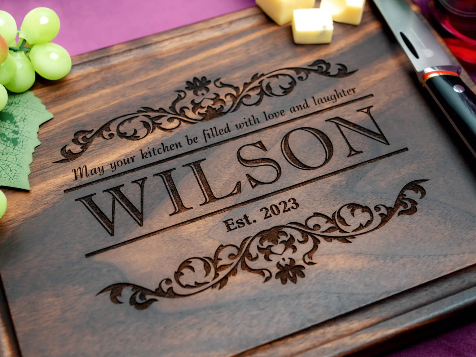 walnut cutting board engraved with quote last name and date special gift for wedding anniversary or birthday