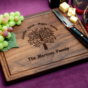 wooden charcuterie board with cheese green grapes and two glasses of red wine on purple background