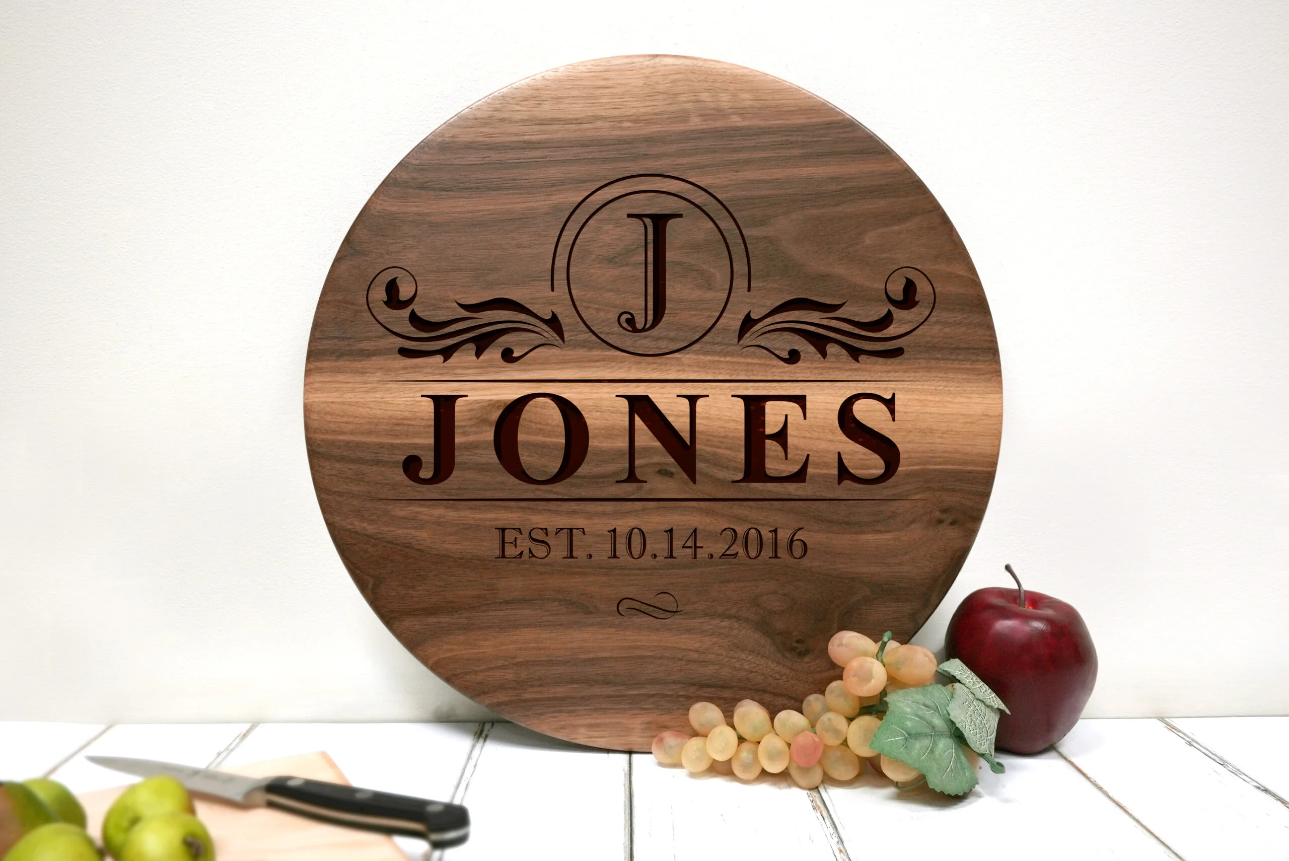 Personalized Natural Walnut or Mahogany Hardwood Sign. Christmas, Wedding or Housewarming Gift for Parents, Wife, Husband or Friend. Classic Monogram and Name Design #202