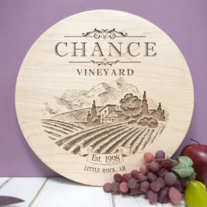 Personalized Natural Walnut or Mahogany Hardwood Sign. Christmas, Wedding or Housewarming Gift for Parents, Wife, Husband or Friend. Vineyard Farming Design #306