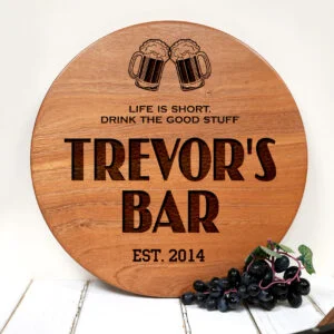 Personalized Natural Walnut or Mahogany Hardwood Sign. Christmas, Wedding or Housewarming Gift for Parents, Wife, Husband or Friend. Bold Bar Design #307