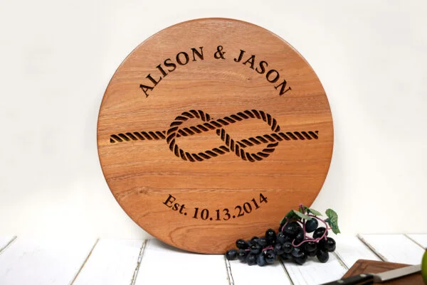 Personalized Natural Walnut or Mahogany Hardwood Sign. Christmas, Wedding or Housewarming Gift for Parents, Wife, Husband or Friend. Tying the Knot Design #805