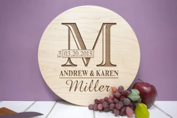 Personalized Natural Walnut or Mahogany Hardwood Sign. Christmas, Wedding or Housewarming Gift for Parents, Wife, Husband or Friend. Elegant Monogram with Names Design #003