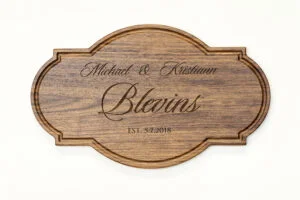 Personalized Natural Walnut Hardwood Sign. Christmas, Wedding or Housewarming Gift for Parents, Wife, Husband or Friend. Classic Family Name Design #4