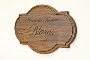 Personalized Natural Walnut Hardwood Sign. Christmas, Wedding or Housewarming Gift for Parents, Wife, Husband or Friend. Classic Family Name Design #4