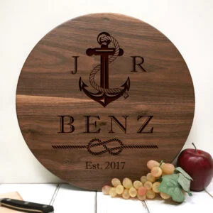 Personalized Natural Walnut or Mahogany Hardwood Sign. Christmas, Wedding or Housewarming Gift for Parents, Wife, Husband or Friend. Nautical Anchor and Rope Design #804