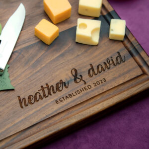 stylish corner engraving with family last name and date for newlyweds