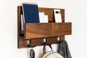 Hardwood Entryway Mail Key Organizer, Modern Rustic Mail Letter Holder , Handmade Key Storage, Wall-mounted Coat Rack, Home Decor, Shelf #1