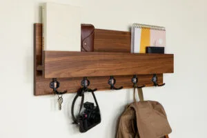 Hardwood Entryway Mail Key Organizer, Modern Rustic Mail Letter Holder , Handmade Key Storage, Wall-mounted Coat Rack, Home Decor, Shelf #1