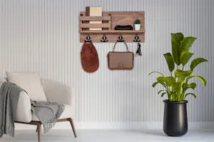 Rustic Walnut Hardwood Coat Holder for keys and handbags