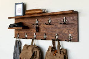 Custom Hardwood Coat and Key Storage, Glasses Rack, Modern Natural Handmade Entryway Organizer, Floating Shelf #5