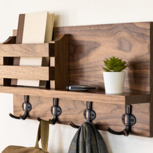 Handcrafted Natural Wood Coat Rack and Letter Holder for house or apartment
