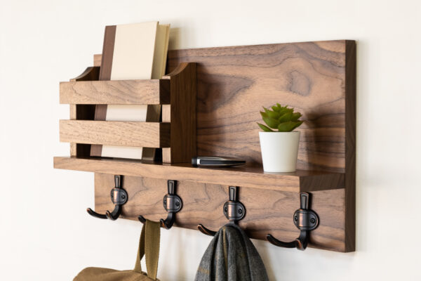 Handcrafted Natural Wood Coat Rack and Letter Holder for house or apartment