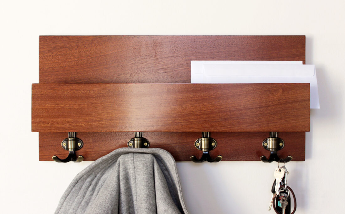 Hardwood Entryway Mail Key Organizer, Modern Rustic Mail Letter Holder ...