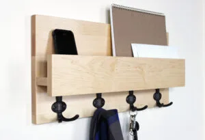 Hardwood Entryway Mail Key Organizer, Modern Rustic Mail Letter Holder , Handmade Key Storage, Wall-mounted Coat Rack, Home Decor, Shelf #1