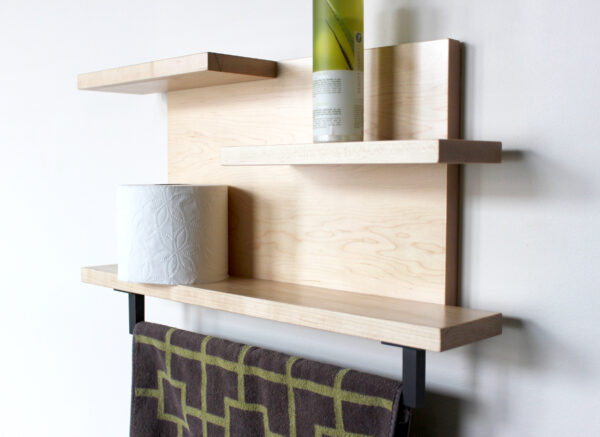 Modern Rustic Handmade Hardwood Organizer, Kitchen and Bathroom Floating Shelf with 18" Towel Bar #3