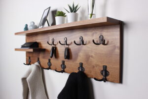 Custom Hardwood Coat and Key Storage, Glasses Rack, Modern Natural Handmade Entryway Organizer, Floating Shelf #5