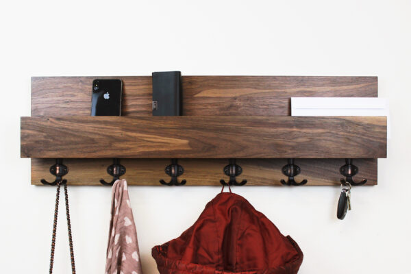 Hardwood Entryway Mail Key Organizer, Modern Rustic Mail Letter Holder , Handmade Key Storage, Wall-mounted Coat Rack, Home Decor, Shelf #1