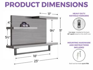 Modern Rustic Handmade Hardwood Organizer, Kitchen and Bathroom Floating Shelf with 18" Towel Bar #3