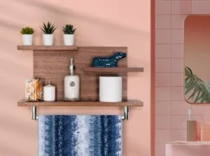 Modern Rustic Handmade Hardwood Organizer, Kitchen and Bathroom Floating Shelf with 18" Towel Bar #3