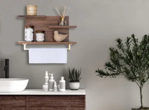 Modern Rustic Handmade Hardwood Organizer, Kitchen and Bathroom Floating Shelf with 18" Towel Bar #3