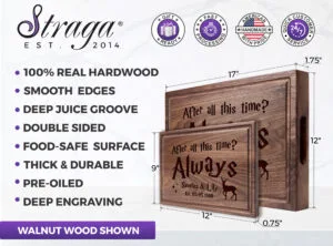 Straga handmade personalized cutting boards from natural hardwood with juice groove and smooth edges