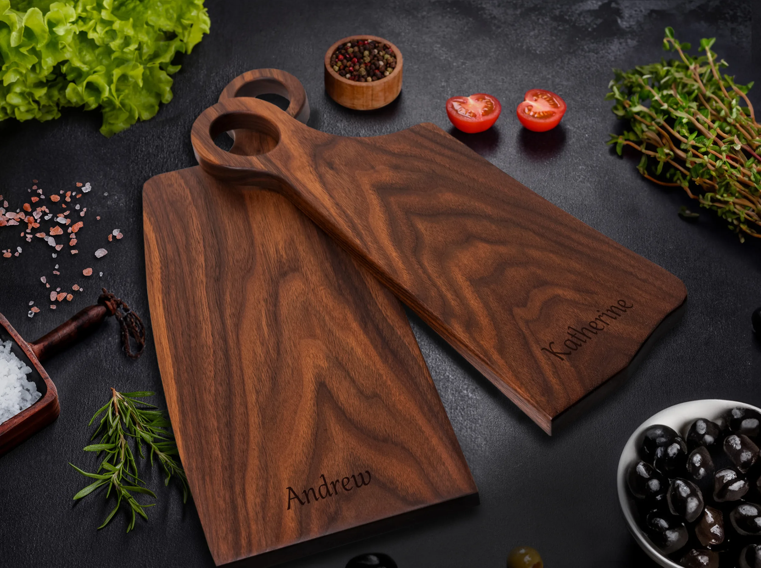 Walnut Personalized Mr. & Mrs. Cutting Boards Set