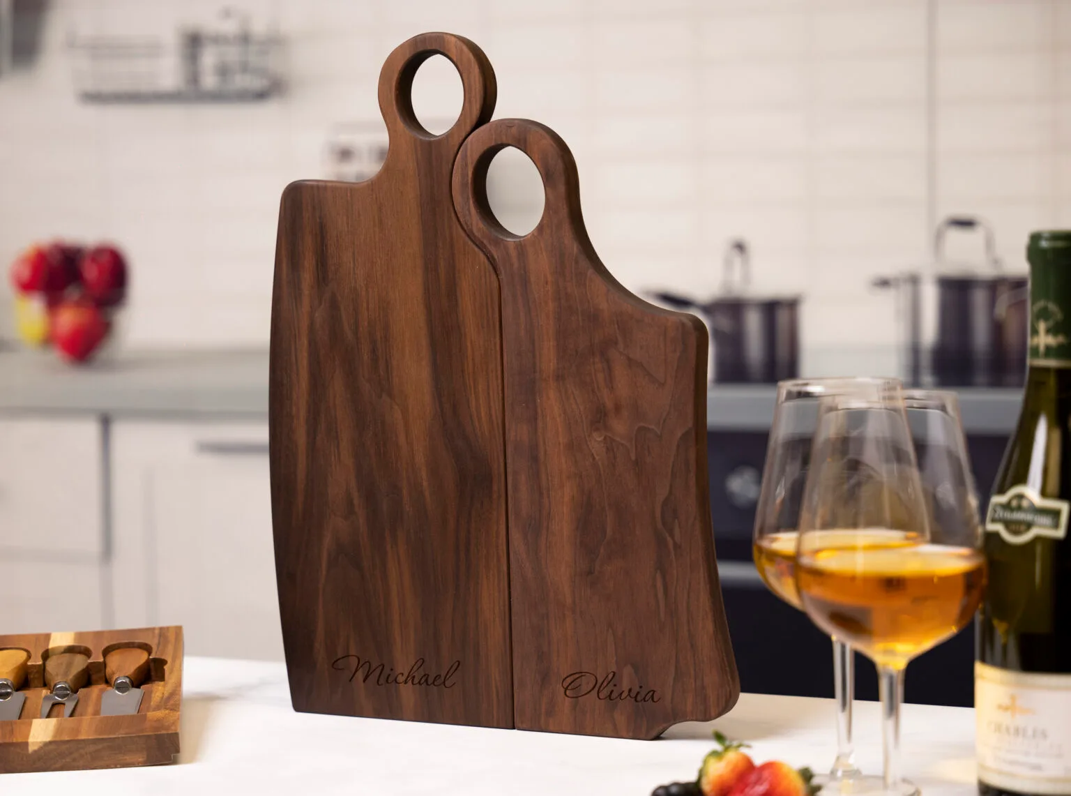 Walnut Personalized Mr. & Mrs. Cutting Boards Set