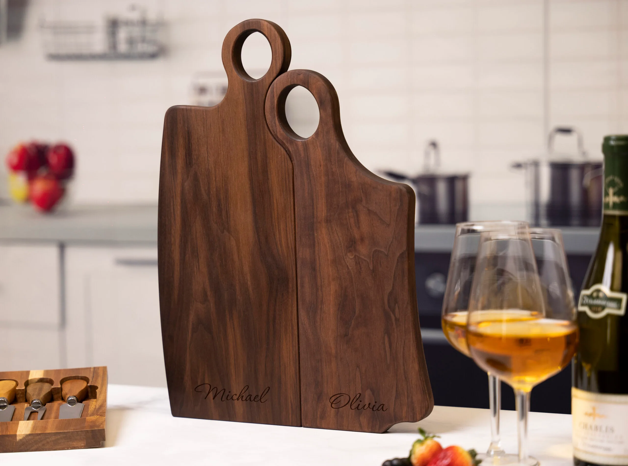 Walnut Personalized Mr. & Mrs. Cutting Boards Set