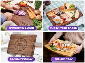 Use board for food preparation, serving tray, charcuterie or display,