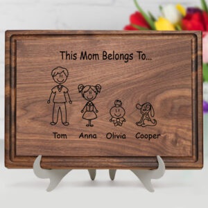 Mom's Personalized Stick Family Doodle Cutting Board Design #118 - Board