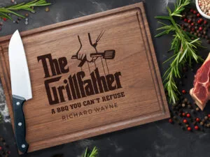 Engraved cutting board with Grill Father design for dad