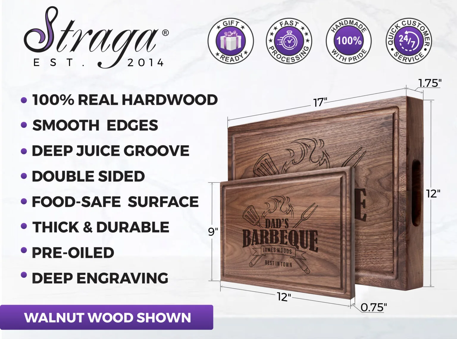 Double sided thick & durable Straga cutting boards and blocks