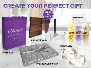 Perfect gift options silver wrap, tote bag, note card and display stand