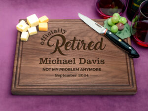 Personalized cutting board with officially retired design