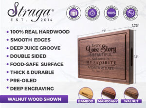 Straga handmade personalized cutting boards from natural hardwood with juice groove and smooth edges