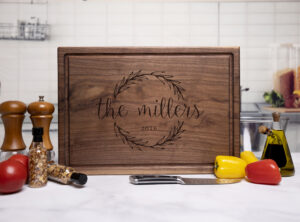 personalized walnut chopping block for wedding anniversary or housewarming gift