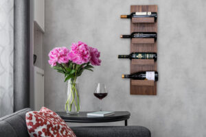 Dark walnut wine bottle rack apartment decor