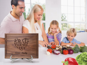 Personalized walnut cutting board for Mother's Day gift from children