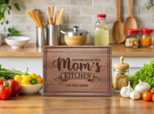 Everything taste better at mom's kitchen love kids engraved on cutting board gift from kids