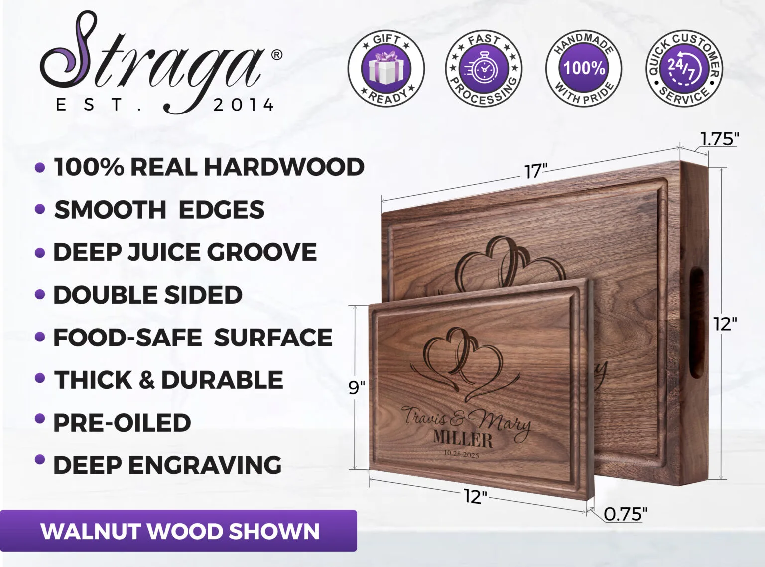 100% natural hardwood cutting boards and chopping blocks made by Straga