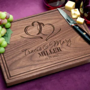 Charcuterie board engraved with two hearts design romantic gift for him or her