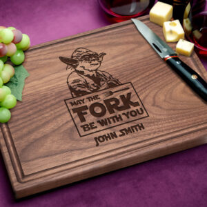 cutting board with engraving May the fork be with you inspired by Yoda from Star Wars