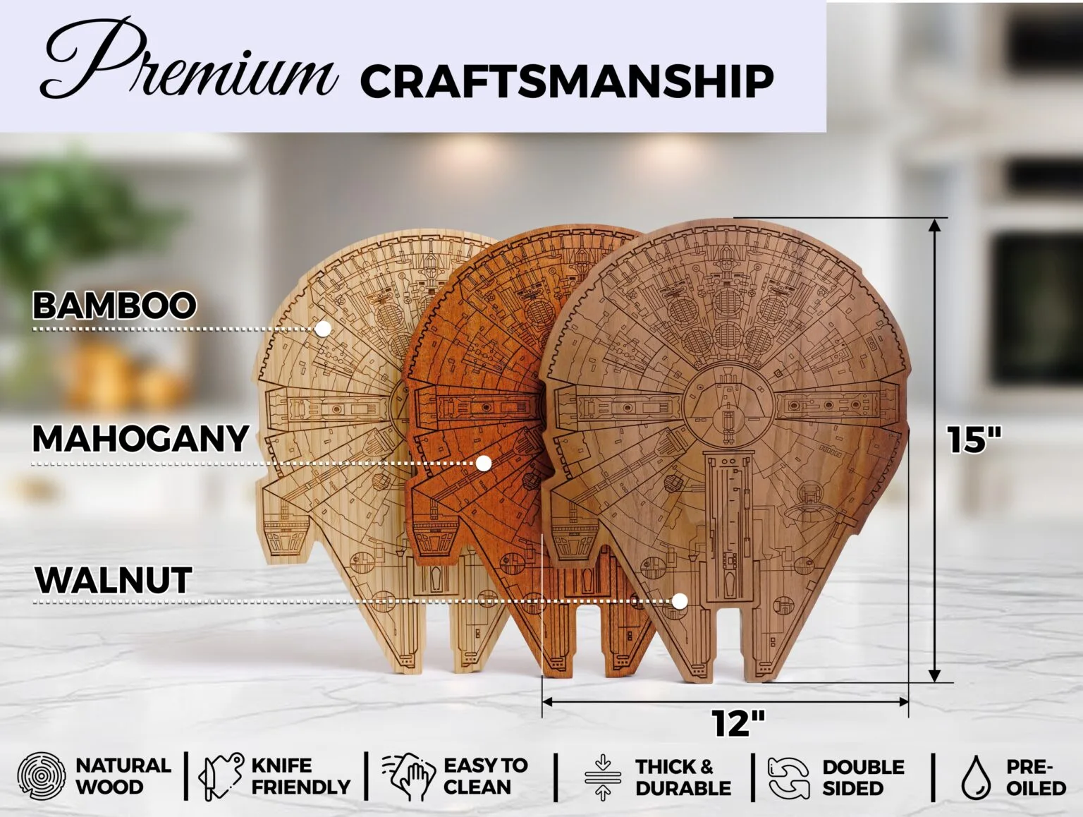 Millennium Falcon Cutting Board For Star Wars Fans